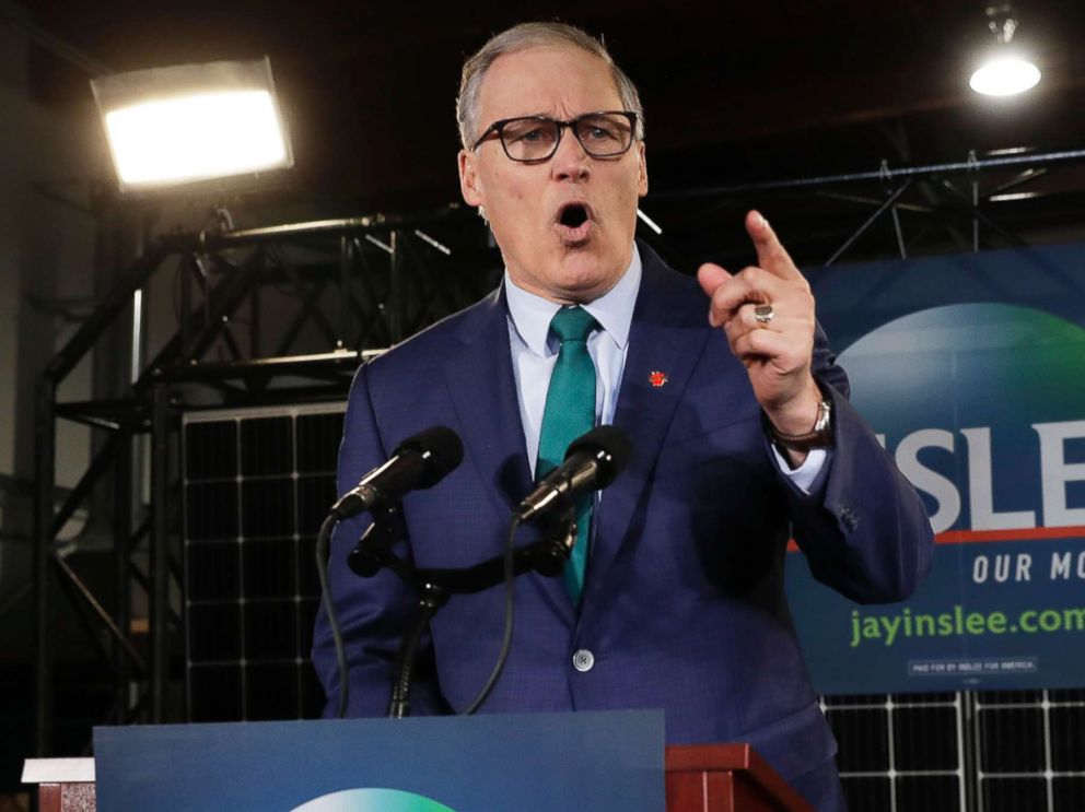 PHOTO: Washington Governor, Jay Inslee, speaks during a campaign event at in Seattle, March 1, 2019.