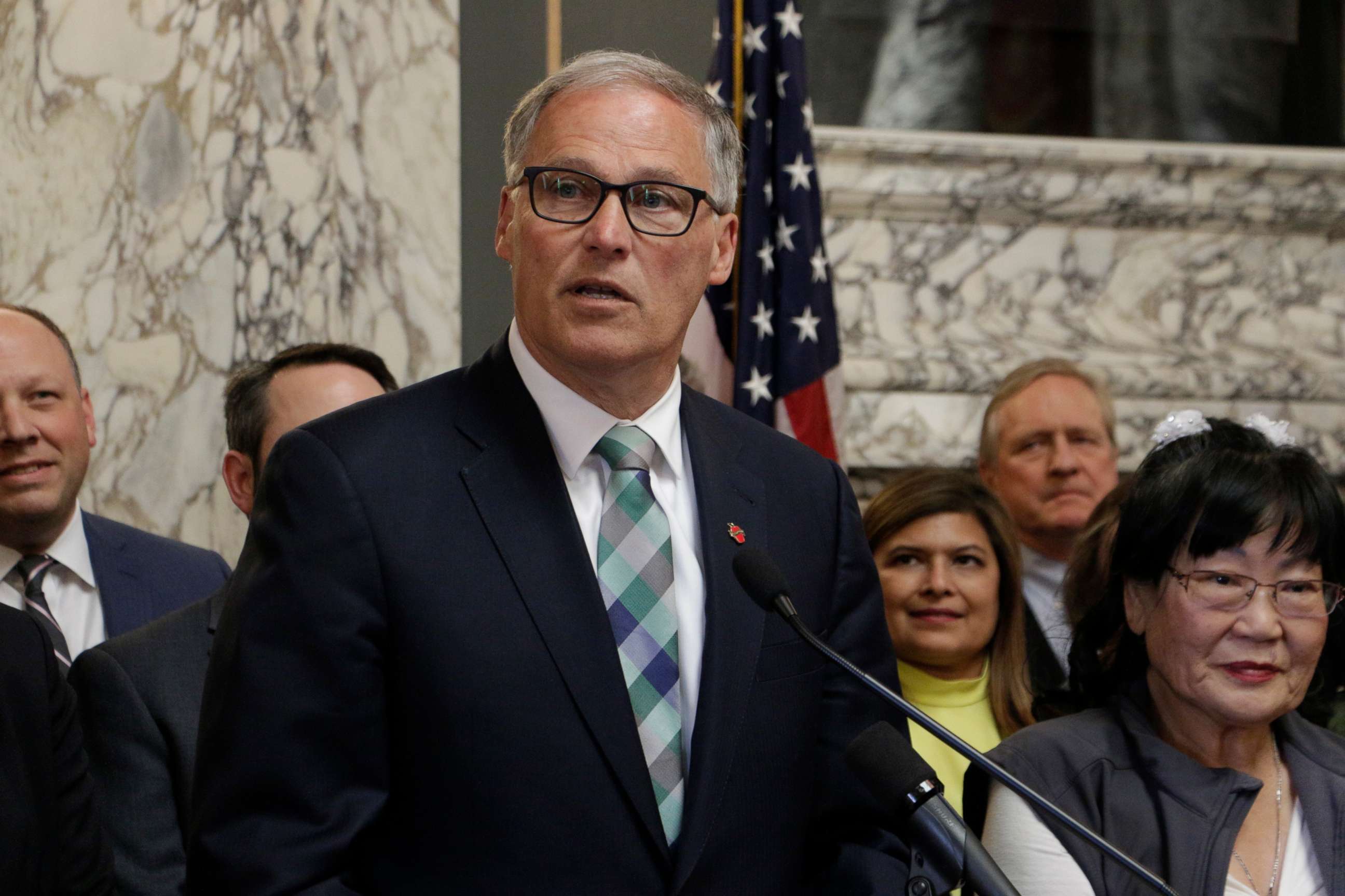 PHOTO: Gov. Jay Inslee speaks before signing a measure that makes Washington the first state in the nation to establish a program to help offset the costs of long-term care, May 13, 2019, in Olympia, Wash