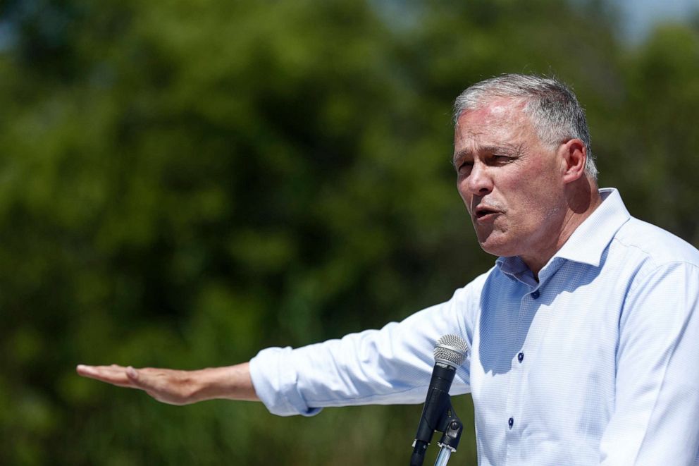 PHOTO: Democratic presidential candidate Washington Gov. Jay Inslee speaks during a news conference at the Everglades Holiday Park, June 24, 2019, in Fort Lauderdale, Fla.