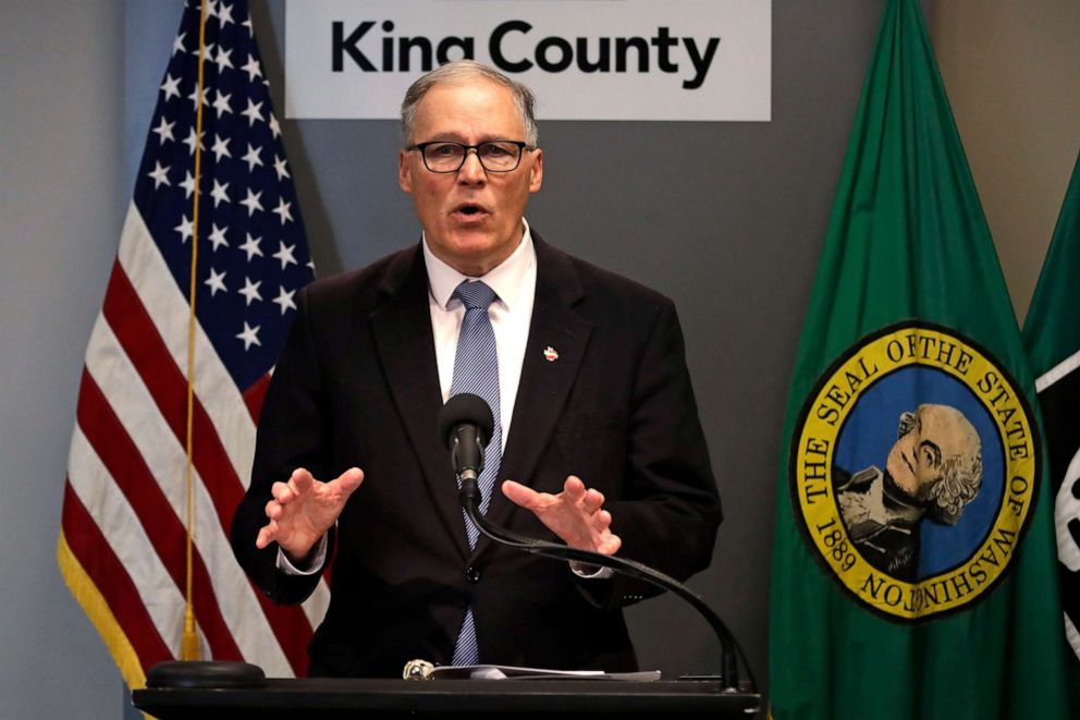 PHOTO: In this March 16, 2020, photo Washington Gov. Jay Inslee speaks about the coronavirus outbreak in Seattle. 