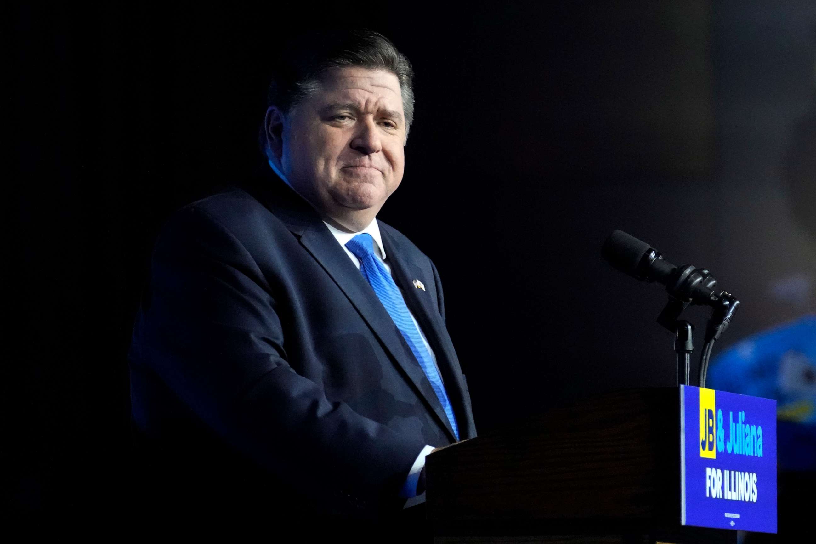 FILE PHOTO: Illinois Gov. J.B. Pritzker looks to supporters in Chicago on Nov. 8, 2022, after he won reelection.