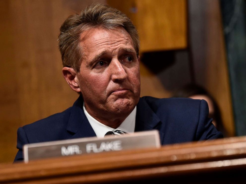 PHOTO: Senate Judiciary Committee member Republican Jeff Flake speaks during a hearing on Capitol Hill in Washington on Sept. 28, 2018, on the nomination of Brett Kavanaugh to be an associate justice of the Supreme Court of the United States.