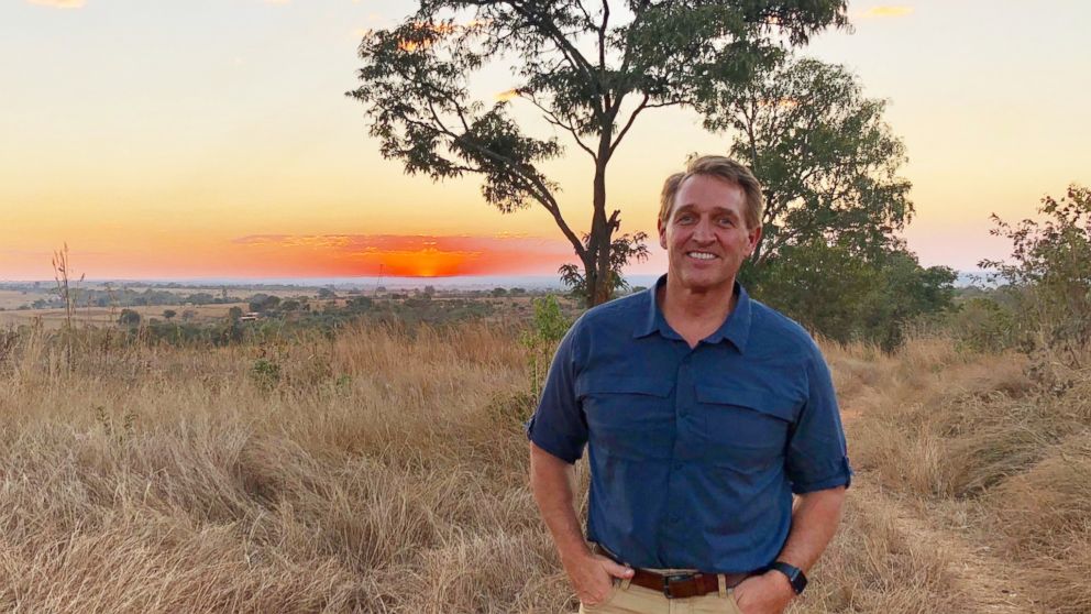 Arizona Senator Jeff Flake is pictured in an image posted to his official Twitter account on July 29, 2018, with the text, "Sunset this evening in rural Zimbabwe. Tomorrow, election day, marks a new day for this beautiful country."