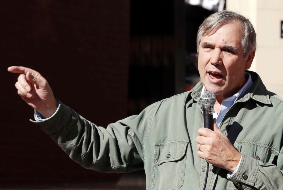 Sen. Jeff Merkley speaks during a rally in Portland, Ore., Oct. 17, 2018.