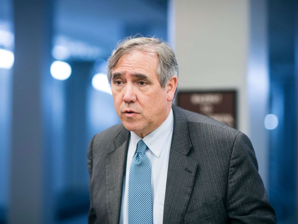 PHOTO: Sen. Jeff Merkley arrives in the Capitol for the Senate Democrats policy lunch, May 15, 2018, in Washington, DC.