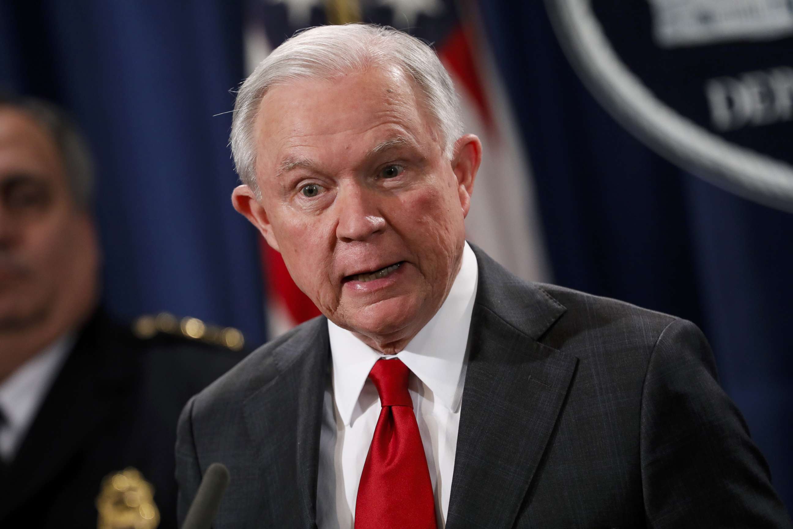 PHOTO: Attorney General Jeff Sessions speaks at a press conference at the Department of Justice on Oct. 26, 2018, in Washington.