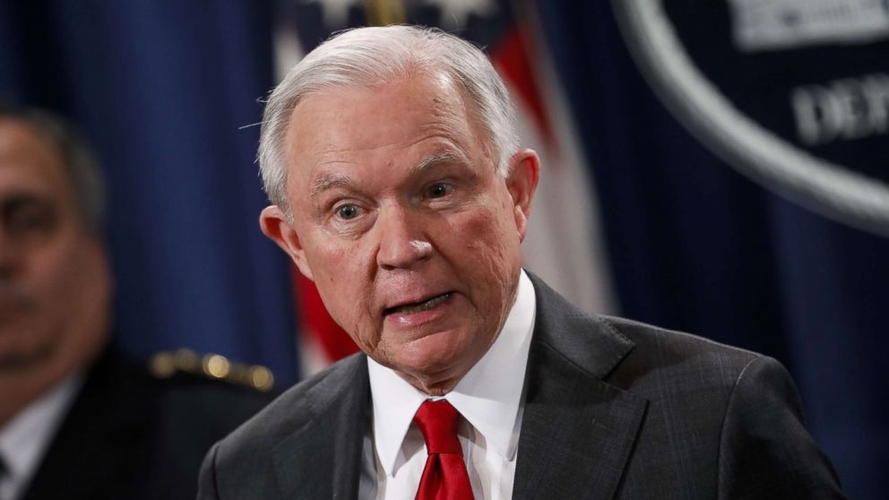 PHOTO: Attorney General Jeff Sessions speaks at a press conference at the Department of Justice on Oct. 26, 2018, in Washington.