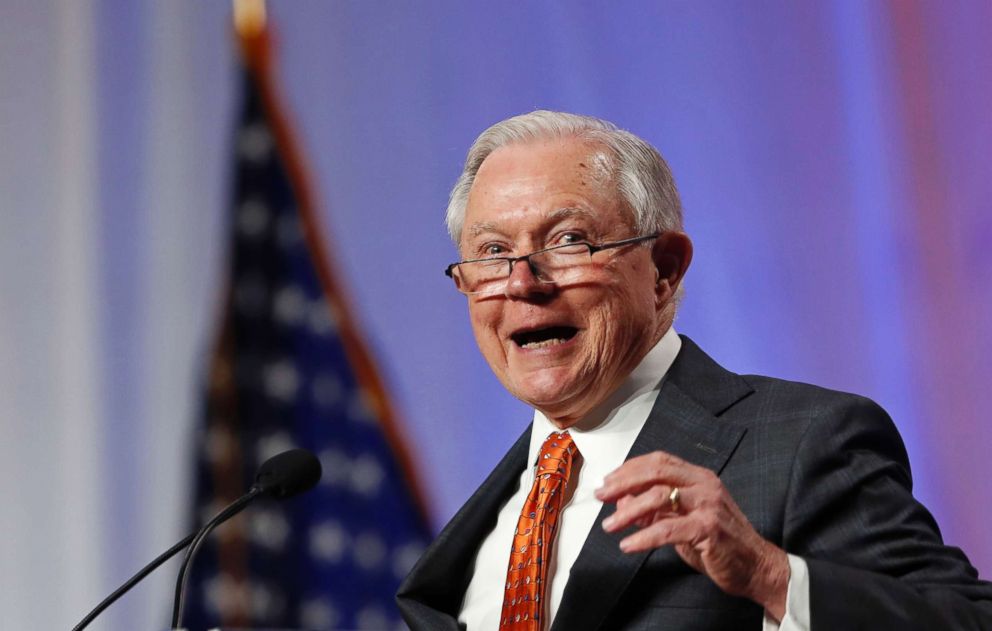 PHOTO: U.S. Attorney General Jeff Sessions speaks at the National Sheriffs' Association convention in New Orleans, June 18, 2018.