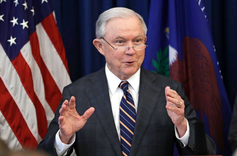 PHOTO: U.S. Attorney General Jeff Sessions speaks during a news conference on Aug. 22, 2018, in Cleveland.