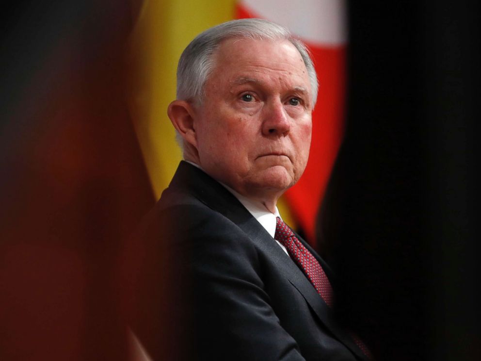 PHOTO: Attorney General Jeff Sessions pauses before speaking at the Global Forum on Asset Recovery (GFAR) at the International Finance Corporation in Washington, Dec. 4, 2017, about anti-corruption efforts of the Trump administration and other topics. 