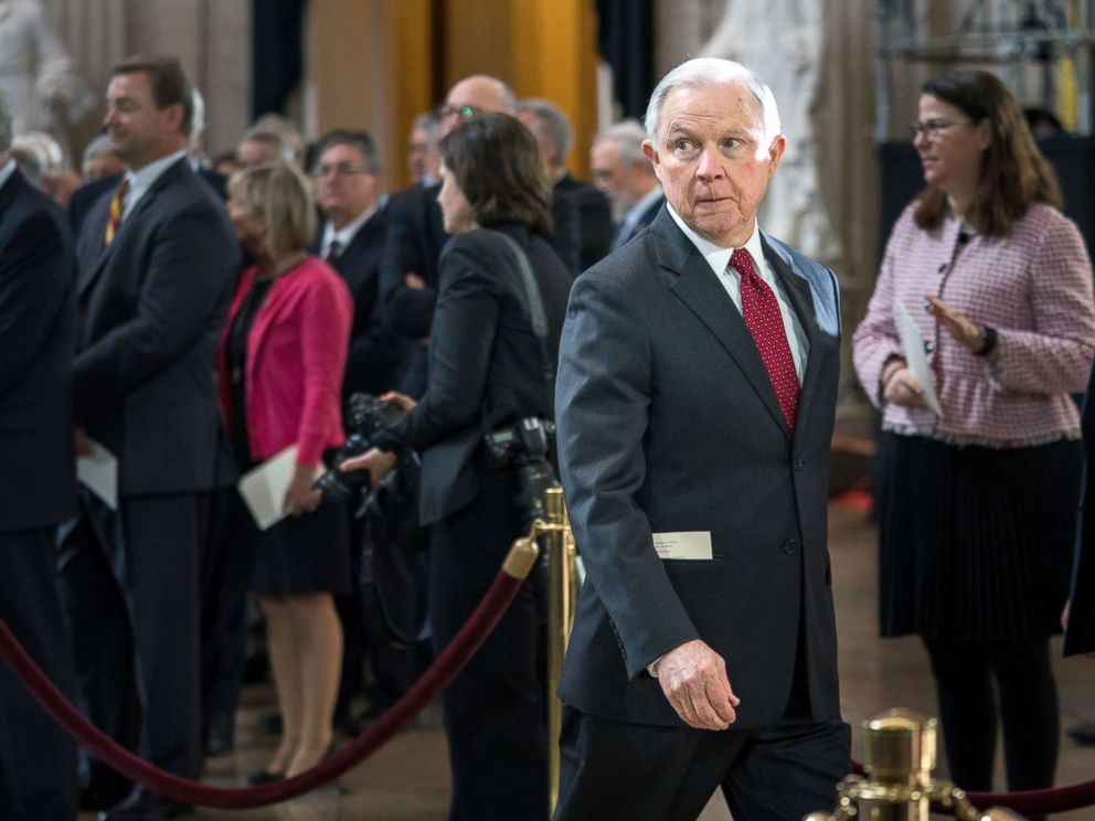 PHOTO: Attorney General Jeff Sessions attends a ceremony honoring Reverend Billy Graham as he lies in repose at the U.S. Capitol, Feb. 28, 2018, in Washington, DC.