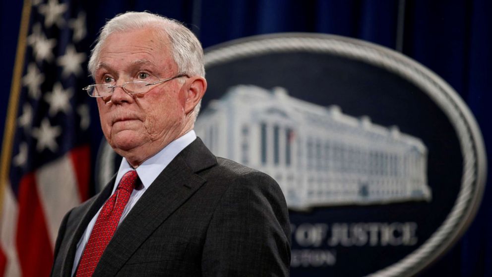 Attorney General Jeff Sessions gives a news conference at the Department of Justice in Washington, D.C., Dec. 15, 2017.