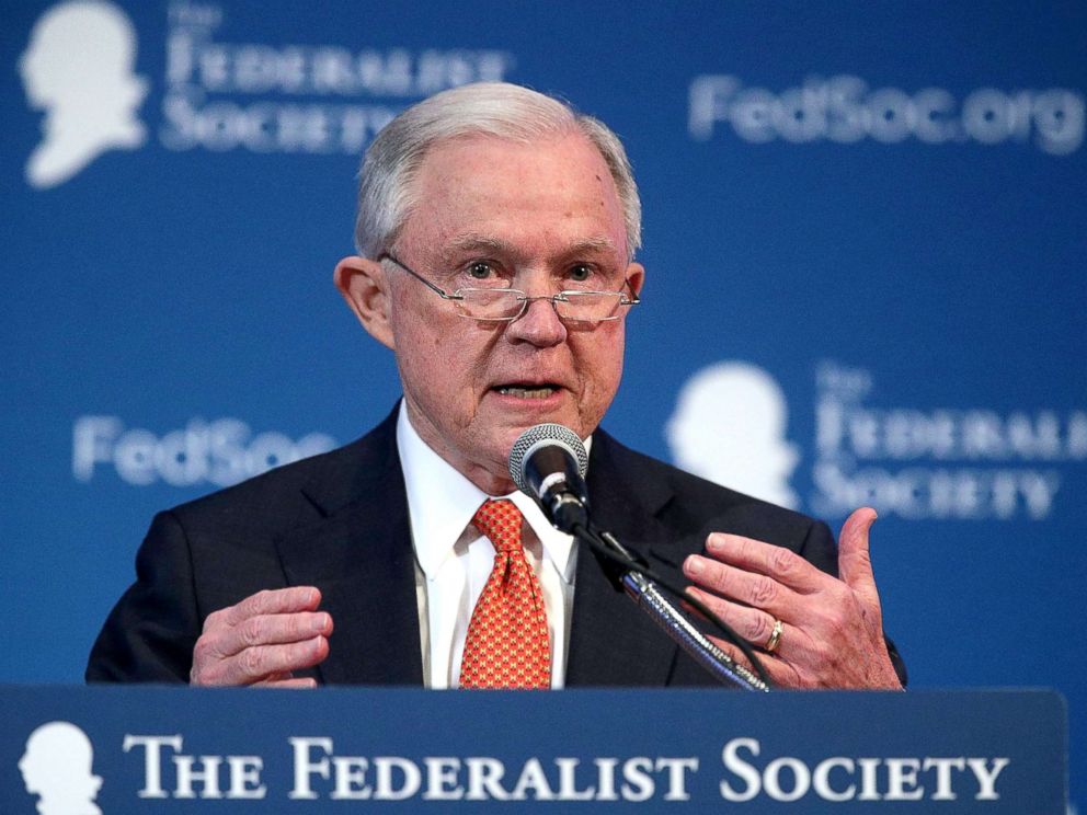 PHOTO: U.S. Attorney General Jeff Sessions speaks during an event Nov. 17, 2017 in Washington, DC.