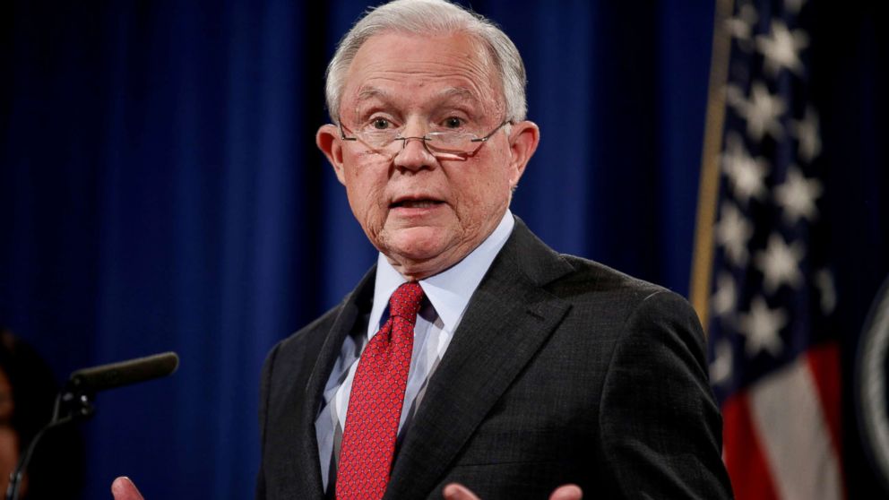 U.S. Attorney General Jeff Sessions speaks during a news conference to discuss "efforts to reduce violent crime" at the Department of Justice in Washington, Dec. 15, 2017.