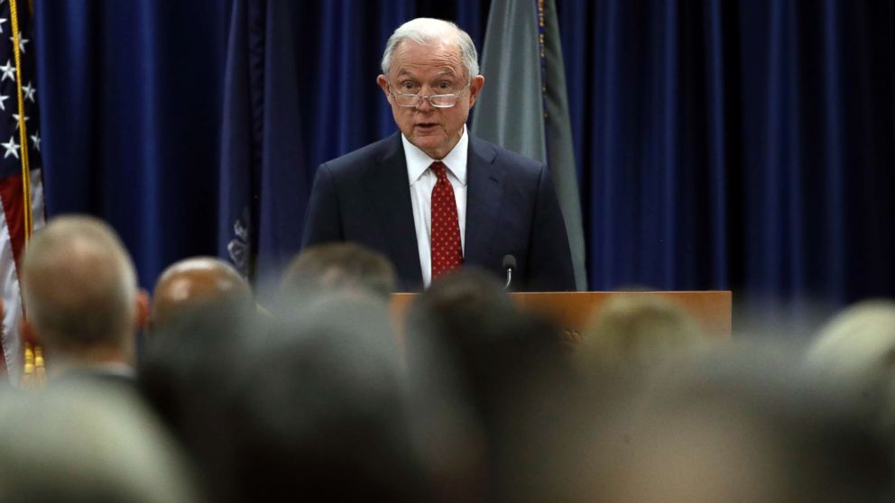 Attorney General Jeff Sessions speaks at the U.S. Attorney's Office in Philadelphia, July 21, 2017.  Sessions recently singled out Philadelphia in speaking with law enforcement officials in Las Vegas, saying the city is "advertising" its policy and "protecting criminals."