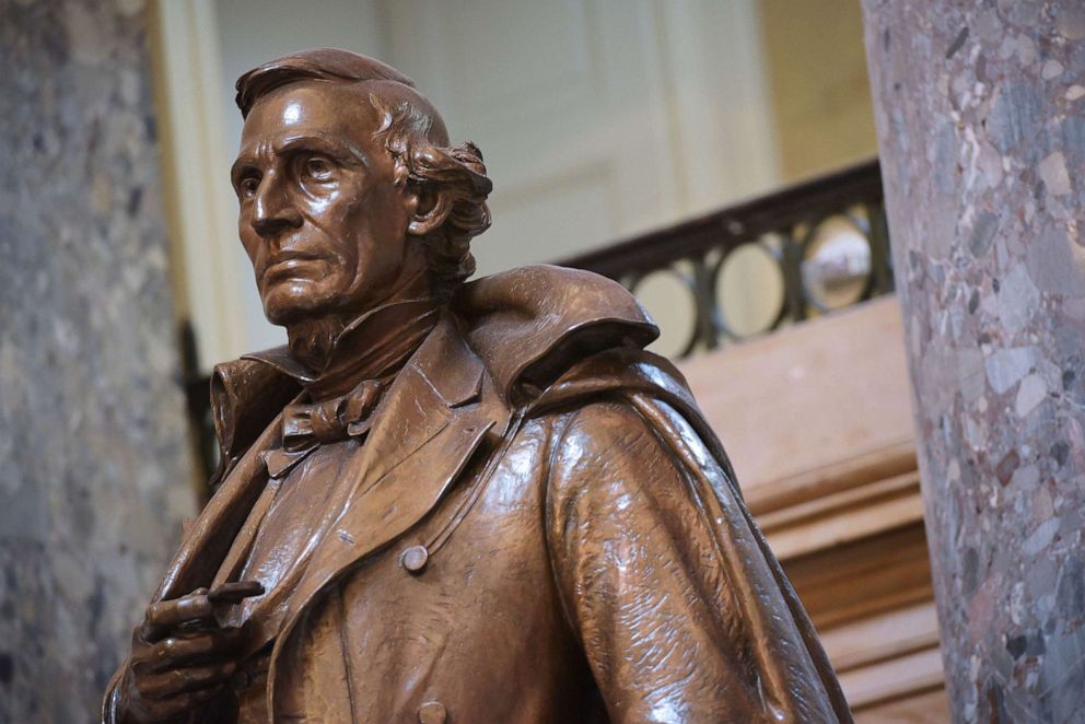 PHOTO: A statue of Confederate States president Jefferson Davis is seen in Statuary Hall of the Capitol in Washington, DC, Aug 24, 2017.