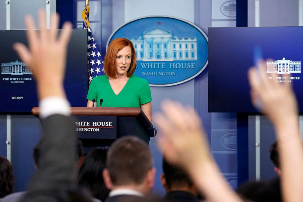 PHOTO: White House press secretary Jen Psaki speaks during the daily briefing at the White House in Washington, D.C., July 16, 2021. 