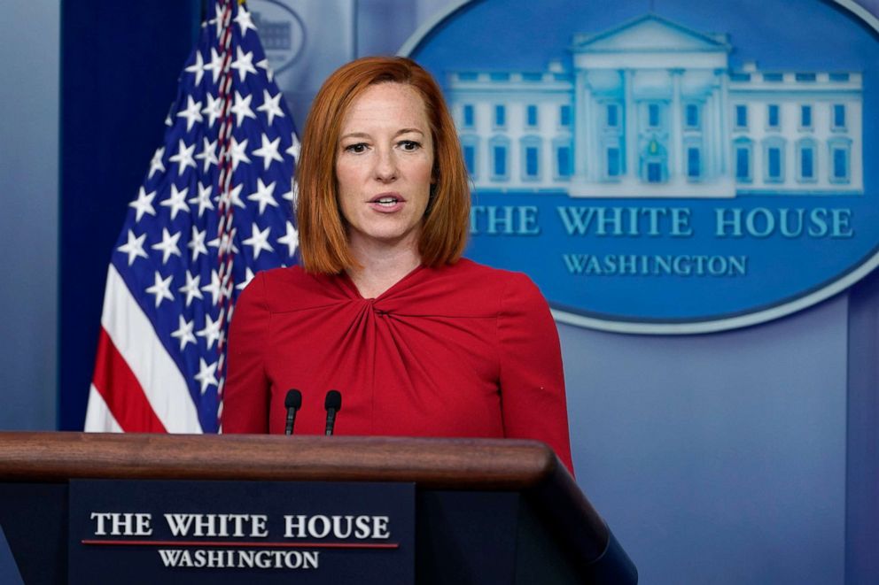 PHOTO: White House press secretary Jen Psaki speaks during the daily briefing at the White House in Washington, July 19, 2021.