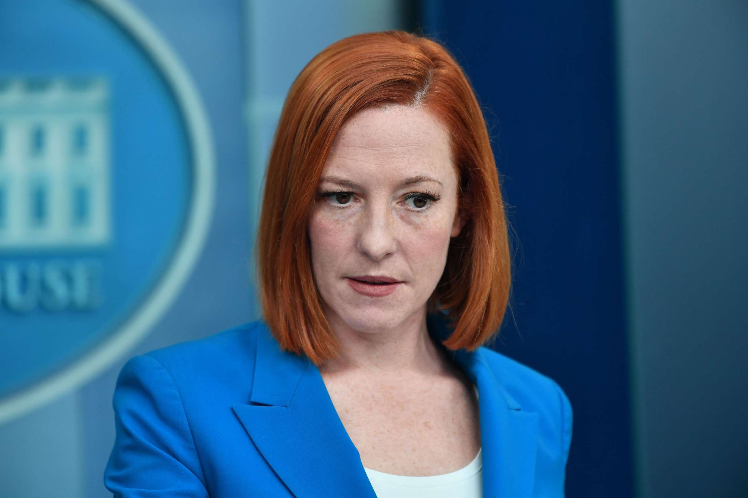 PHOTO: White House press secretary Jen Psaki speaks during a briefing at the White House in Washington, DC, March 21, 2022.