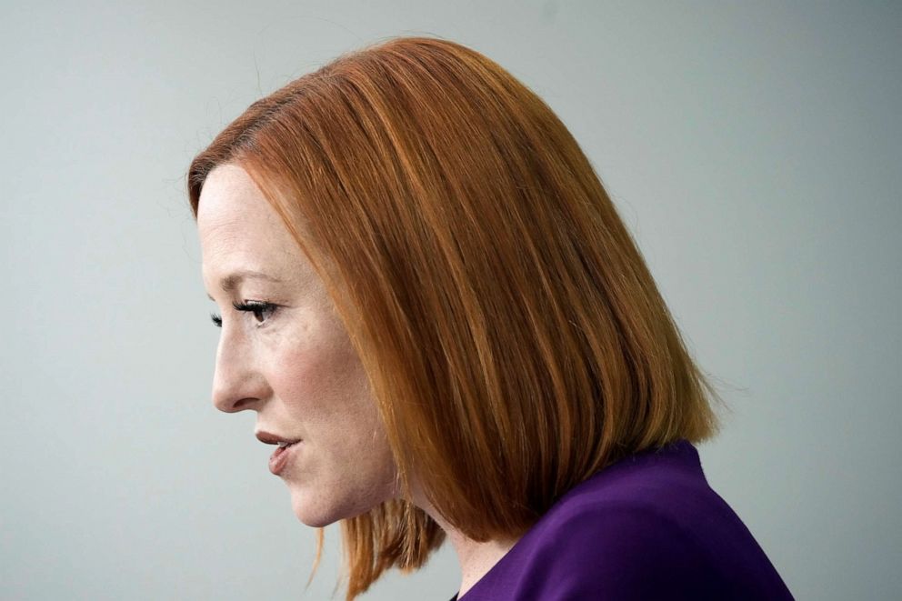 PHOTO: White House Press Secretary Jen Psaki speaks during the daily press briefing at the White House on May 10, 2022 in Washington, DC.