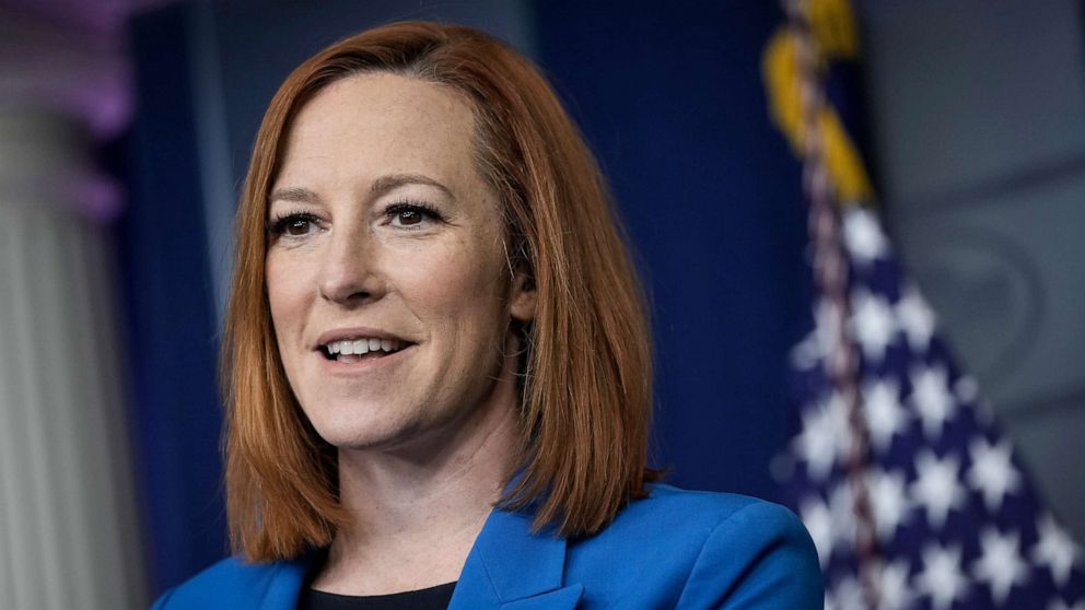 PHOTO: White House Press Secretary Jen Psaki speaks during the daily press briefing at the White House on April 26, 2021, in Washington, D.C.