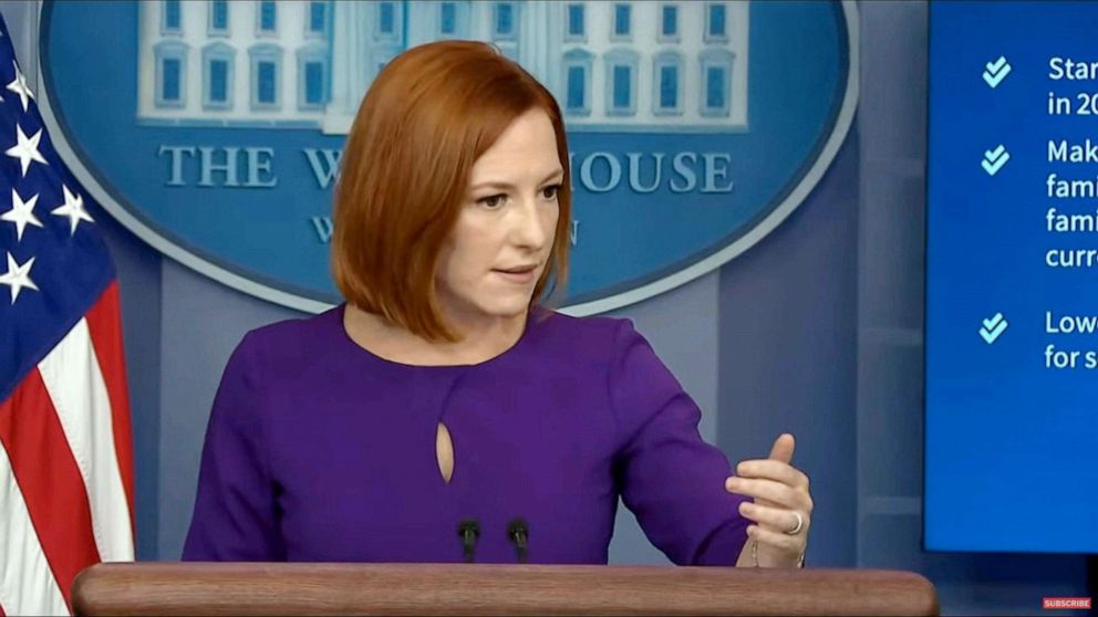 PHOTO: Jen Psaki speaks during a press briefing at the White House in Washington, Nov. 18, 2021.