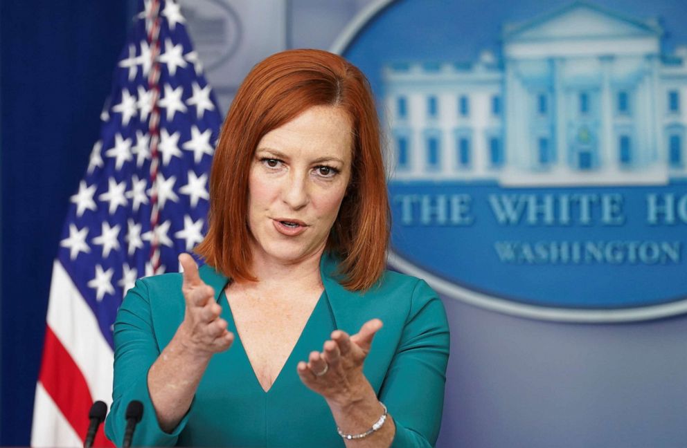 PHOTO: White House Press Secretary Jen Psaki speaks to reporters at the White House in Washington, May 25, 2021.