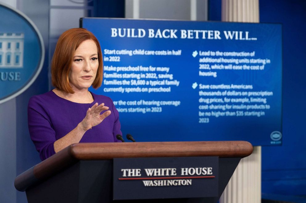 PHOTO: White House Press Secretary Jen Psaki holds a news conference at the White House in Washington, D.C, Nov. 12, 2021.