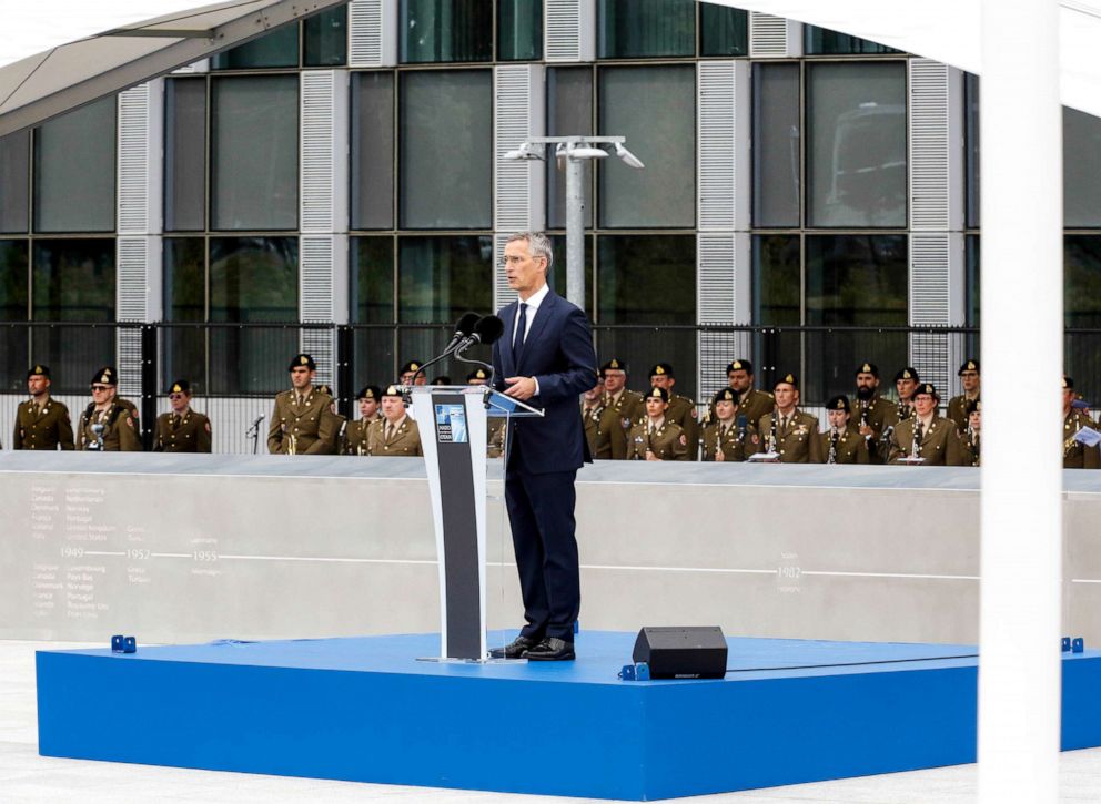PHOTO: Heads of governments of member countries of NATO at the opening ceremony of NATO summit 2018 in front of  NATO headquarters in Brussels, July 11, 2018.