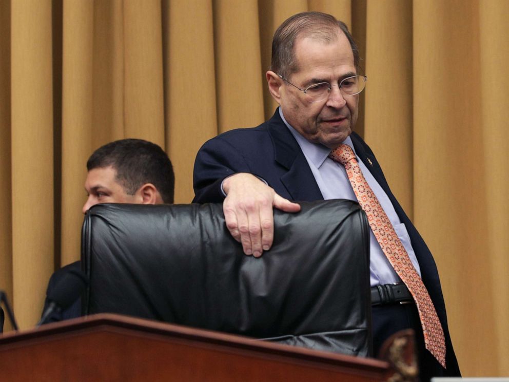 PHOTO: Chairman of the House Judiciary Committee Rep. Jerry Nadler arrives at a hearing in which former White House Counsel Don McGahn was subpoenaed to testify, May 21, 2019 on Capitol Hill in Washington, D.C.