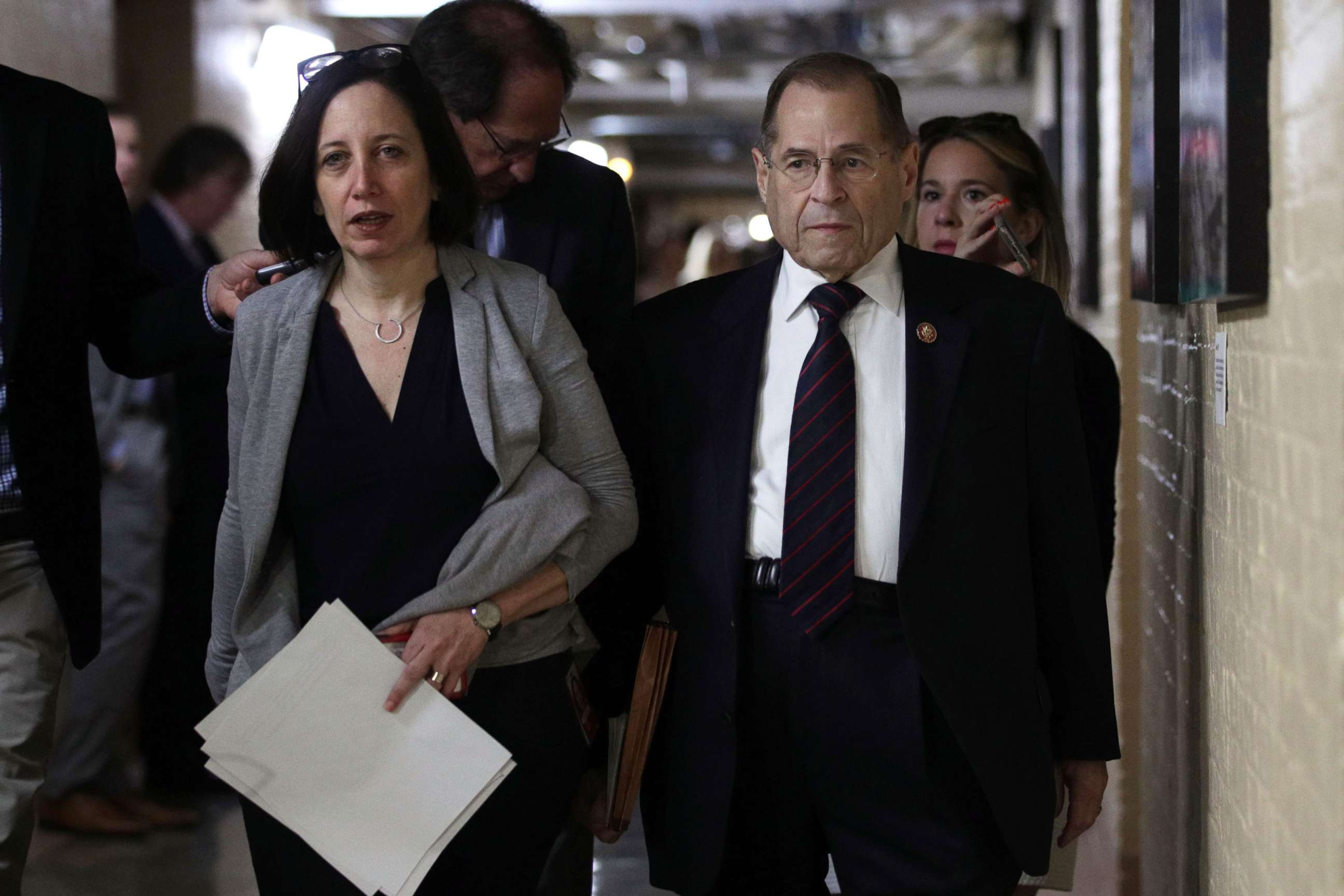 PHOTO: Committee Chairman of U.S. House Judiciary Committee Rep. Jerry Nadler leaves a House Democrats meeting at the Capitol May 22, 2019, in Washington.