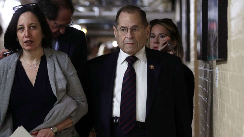 PHOTO: Committee Chairman of U.S. House Judiciary Committee Rep. Jerry Nadler leaves a House Democrats meeting at the Capitol May 22, 2019, in Washington.
