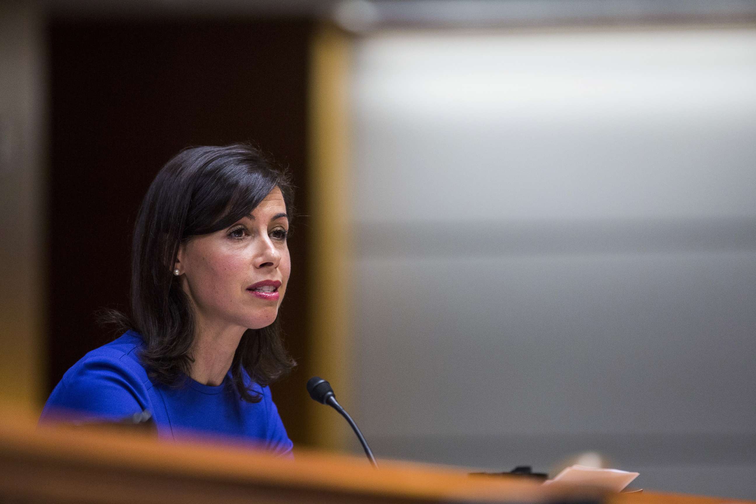 PHOTO: Jessica Rosenworcel, commissioner at the Federal Communications Commission (FCC), speaks during an open meeting in Washington, D.C., Nov. 16, 2017.