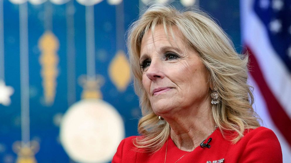PHOTO: In this Dec. 12, 2022, file photo, First lady Jill Biden speaks at an educator appreciation event in the South Court Auditorium on the White House complex in Washington, D.C.