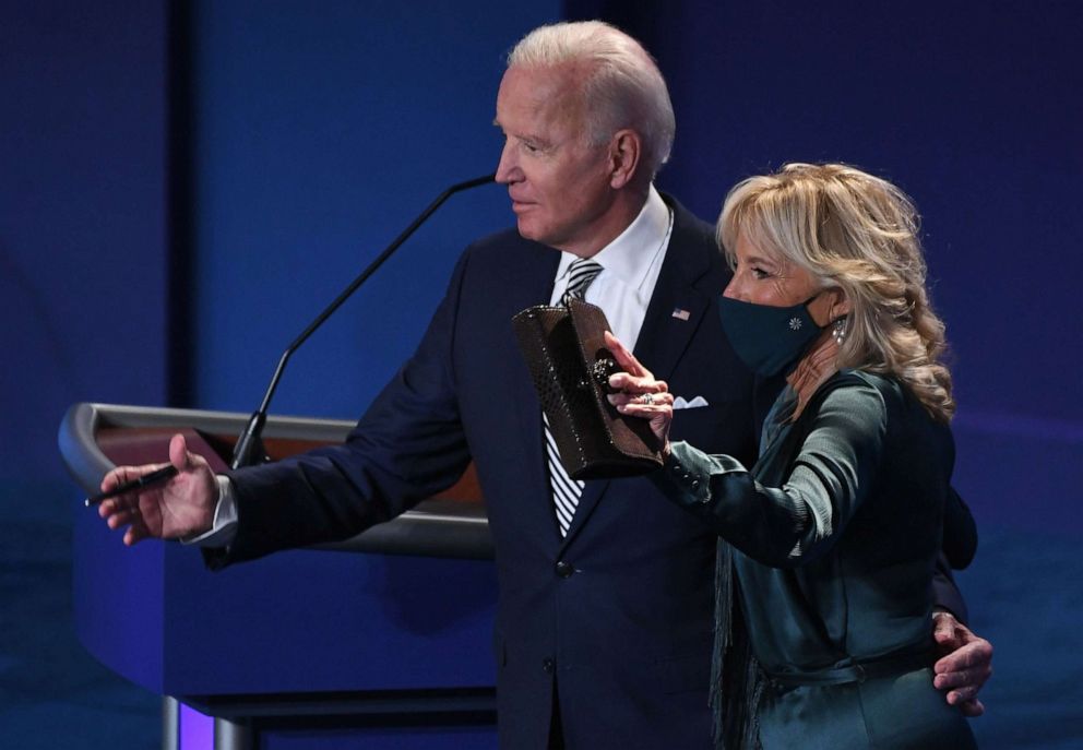 PHOTO: Democratic Presidential candidate and former Vice President Joe Biden and his wife Jill Biden leave after the first presidential debate at Case Western Reserve University and Cleveland Clinic in Cleveland, Sept. 29, 2020.