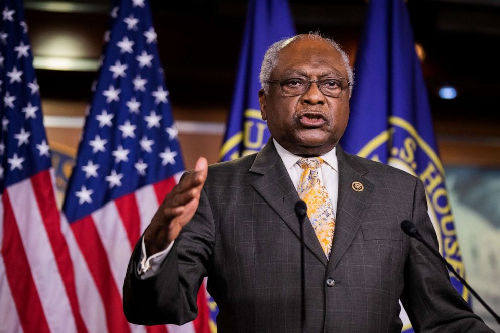 PHOTO: House Majority Whip James Clyburn of South Carolina, speaks during a news conference on Capitol Hill Thursday, April 30, 2020, in Washington.