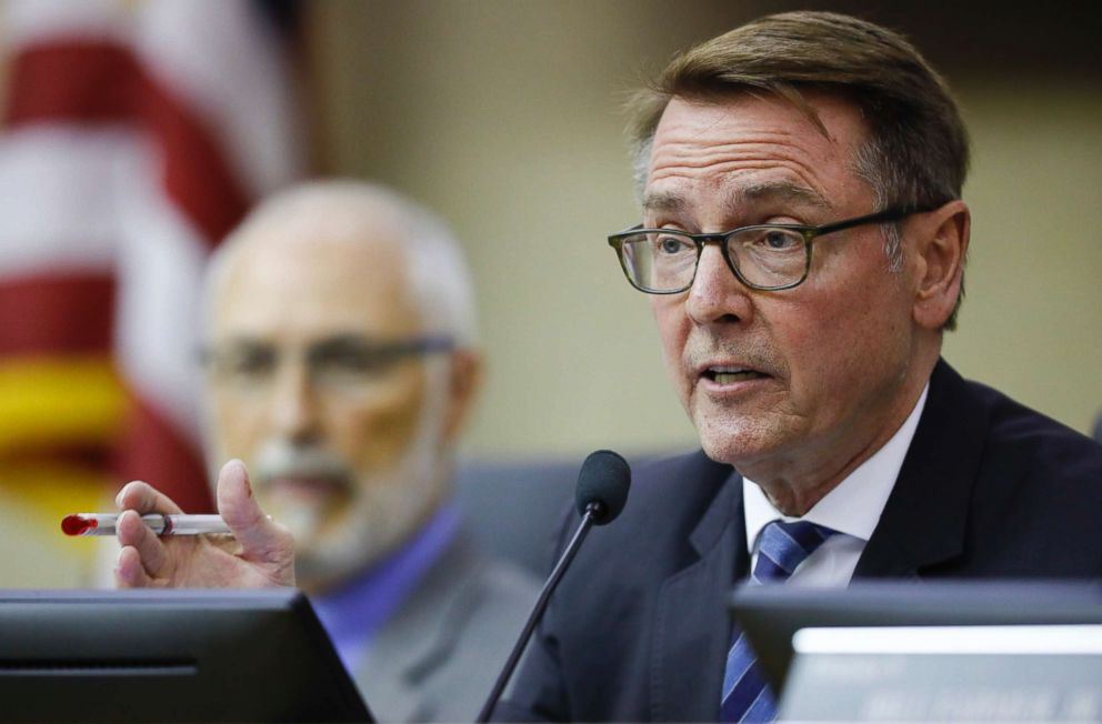 PHOTO: Lexington Mayor Jim Gray speaks to the crowd before the Lexington-Fayette Urban County Council votes to move two Confederate-era statues from downtown Lexington at the Lexington-Fayette Urban County Government Center, Aug. 17, 2017. 