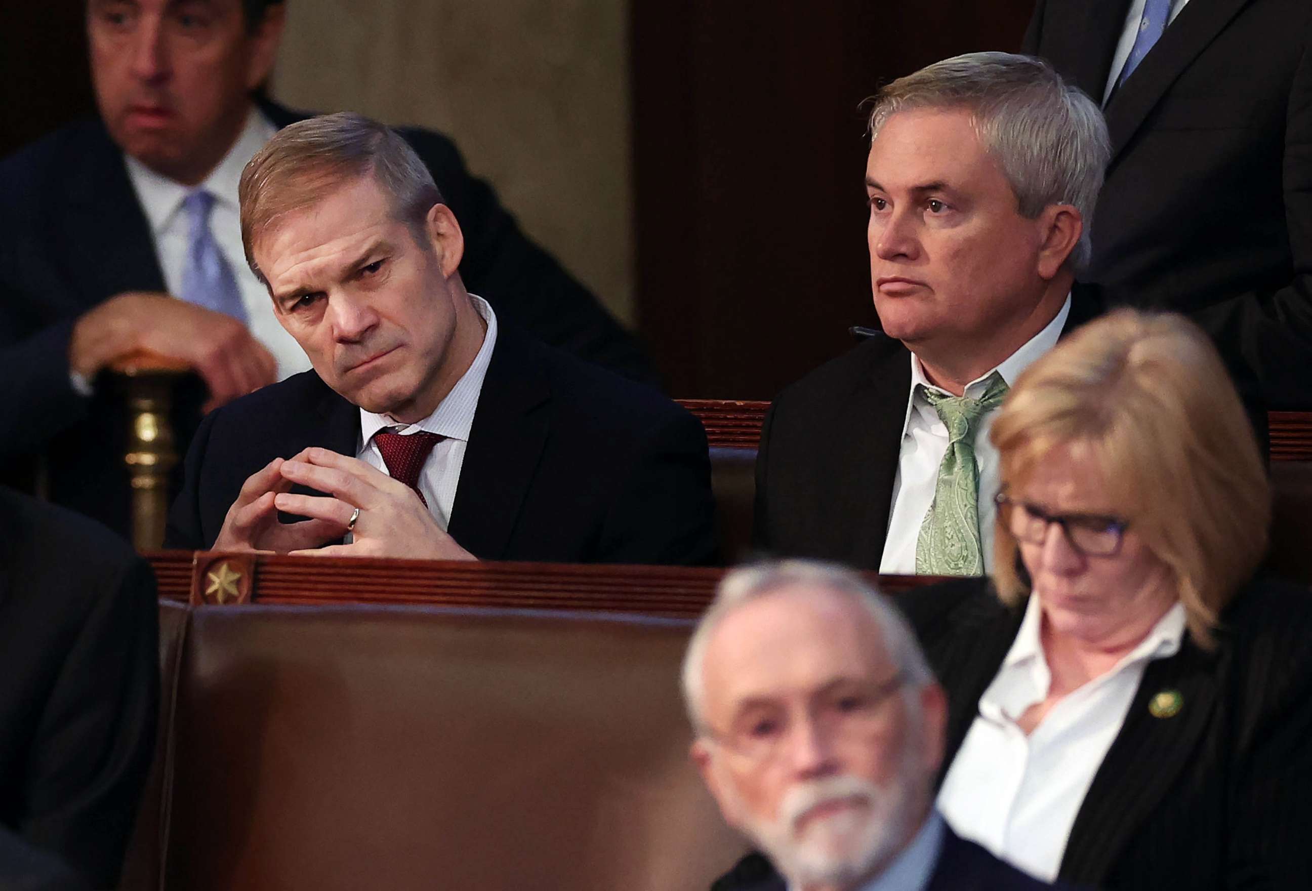 PHOTO: U.S. Rep.-elect Jim Jordan listens to voting in the House Chamber during the fourth day of elections for Speaker of the House at the U.S. Capitol Building, Jan. 06, 2023 in Washington, DC.
