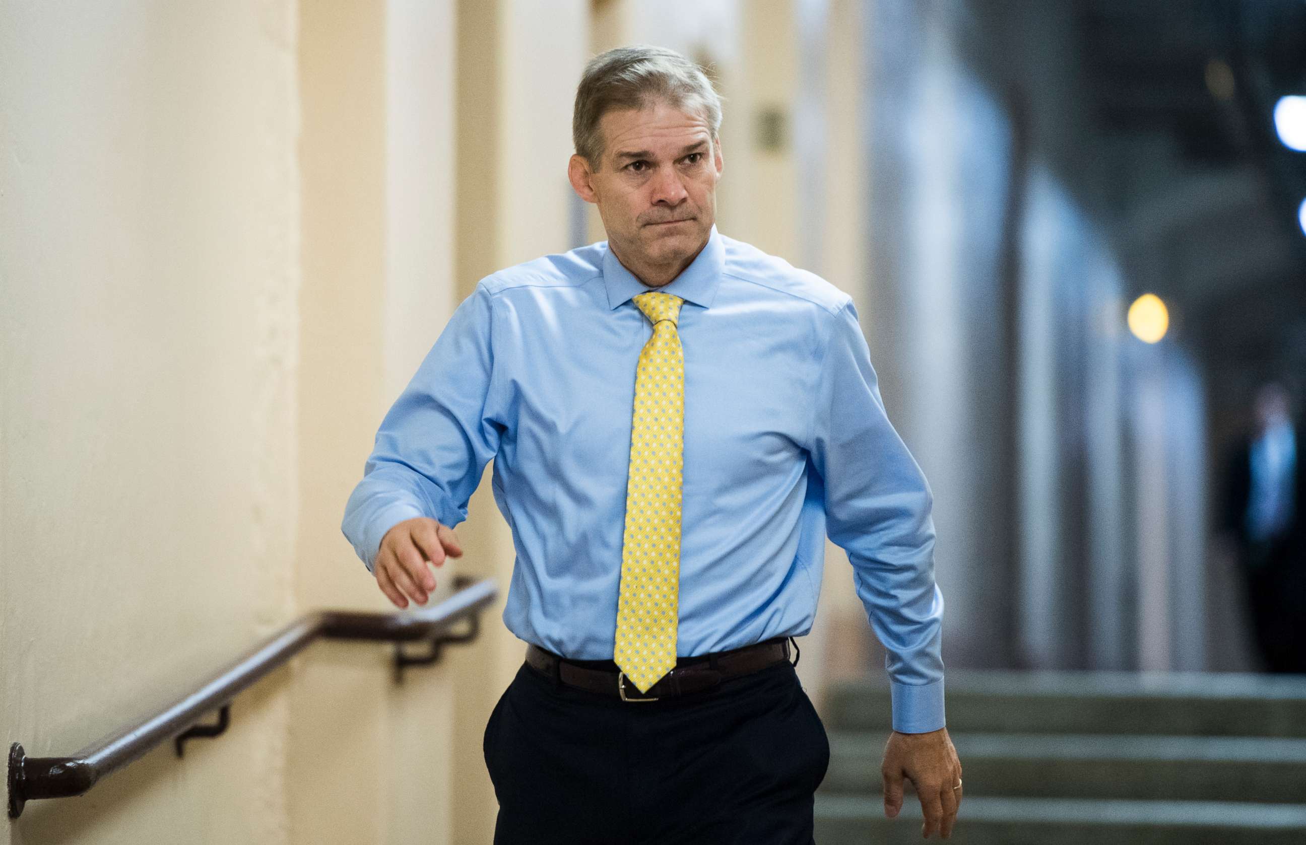 PHOTO: Rep. Jim Jordan arrives for the House Republicans' caucus meeting in the Capitol on immigration reforms, June 7, 2018.