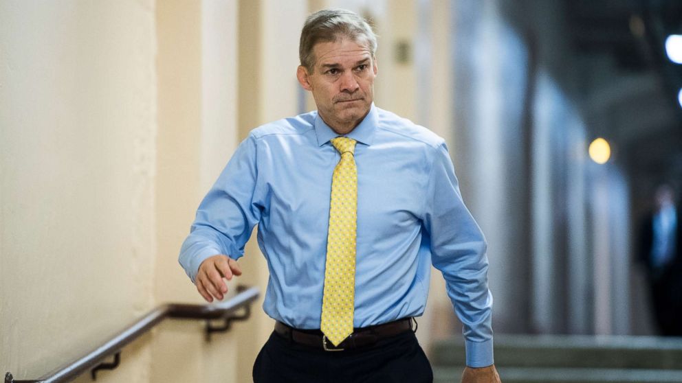 PHOTO: Rep. Jim Jordan arrives for the House Republicans' caucus meeting in the Capitol on immigration reforms, June 7, 2018.