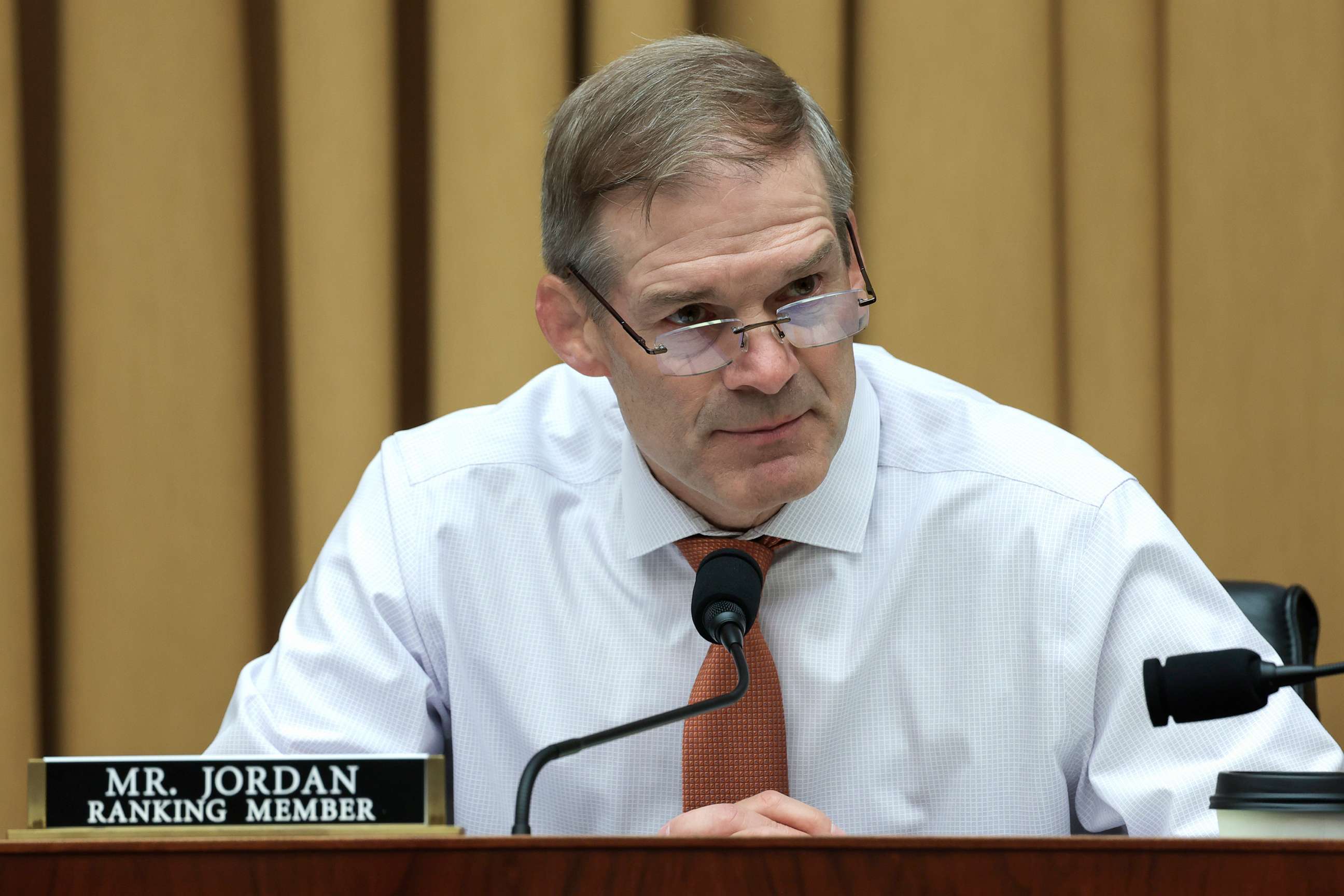 PHOTO: In this June 2, 2022, file photo, Ranking Member Jim Jordan listens during a House Judiciary Committee mark up hearing in the Rayburn House Office Building in Washington, D.C.