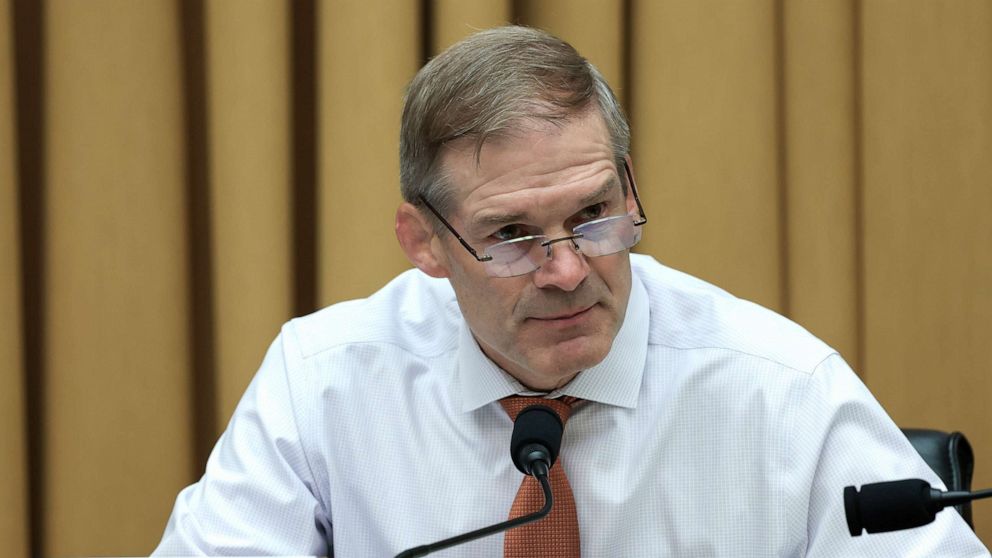 PHOTO: In this June 2, 2022, file photo, Ranking Member Jim Jordan listens during a House Judiciary Committee mark up hearing in the Rayburn House Office Building in Washington, D.C.