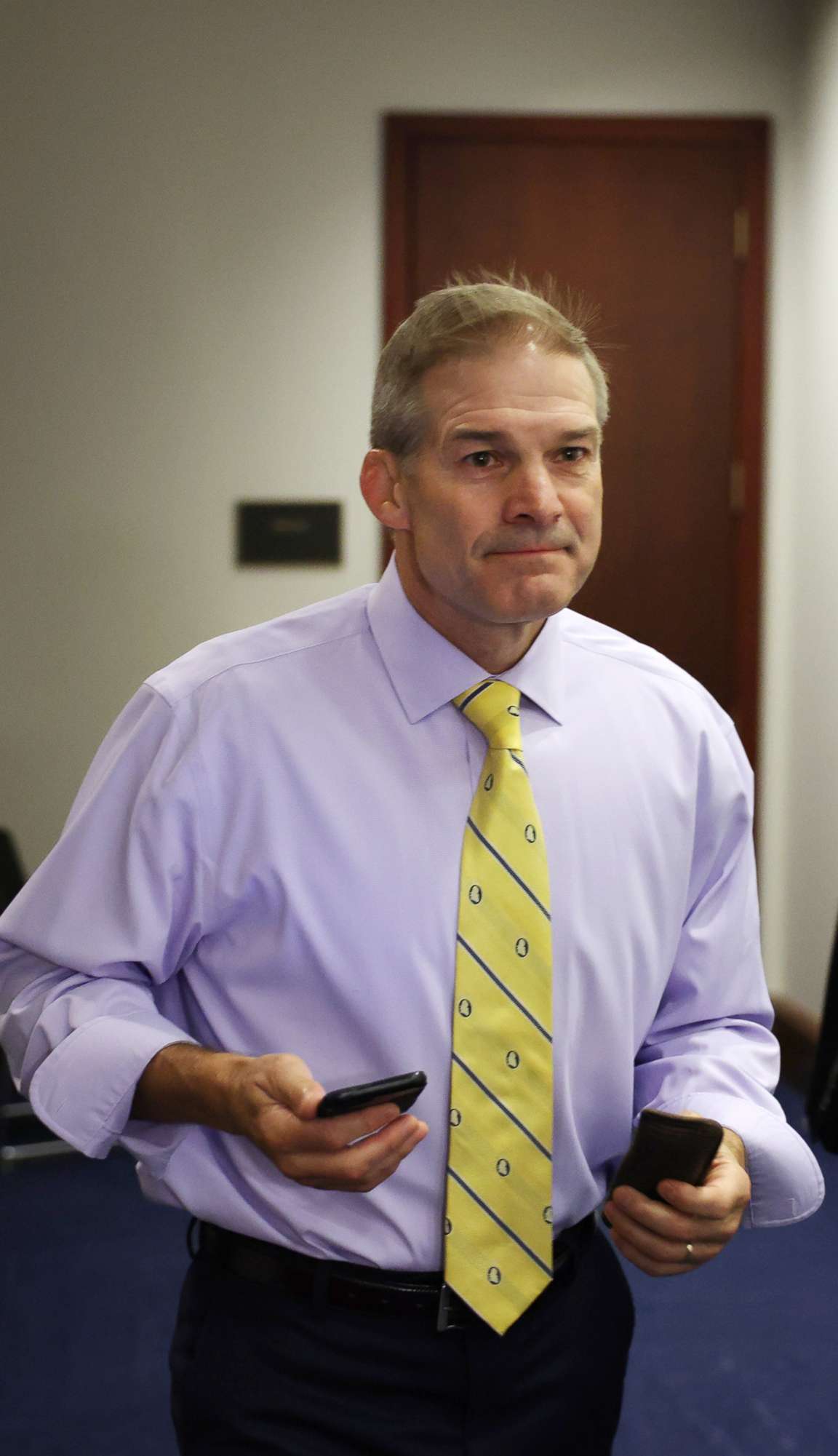 PHOTO: Rep. Jim Jordan departs from a caucus meeting with House Republicans on Capitol Hill on July 20, 2021 in Washington, D.C.