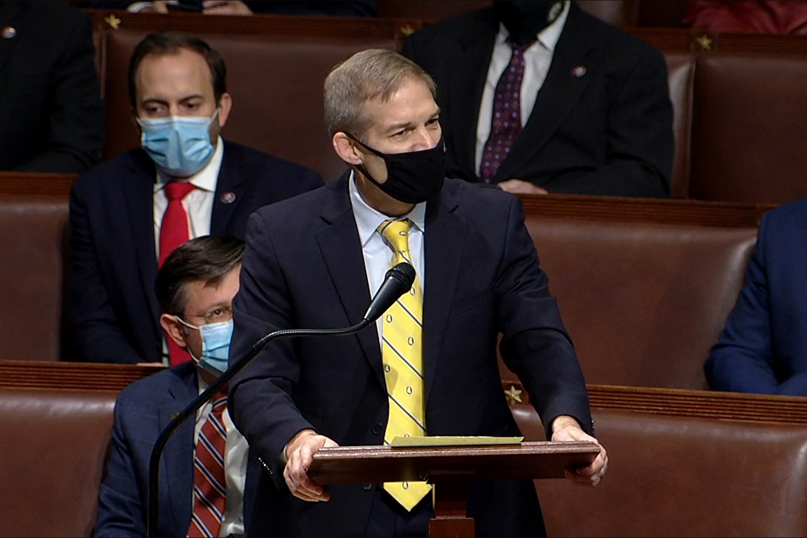 PHOTO: Republican Rep. Jim Jordan speaks during a House debate session called to ratify the 2020 presidential election at the U.S. Capitol on Jan. 6, 2021 in Washington.