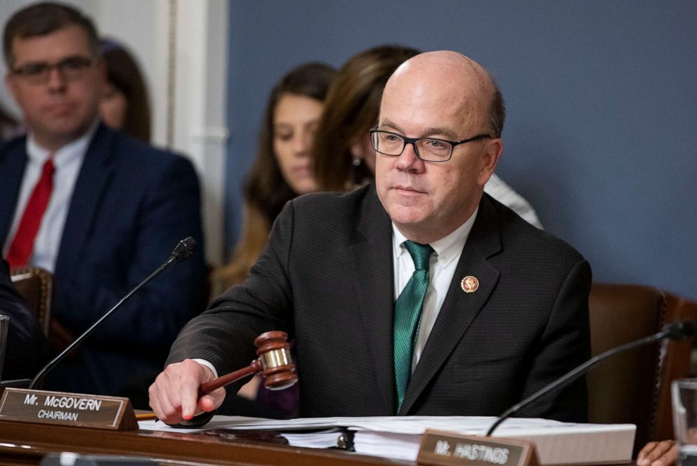 PHOTO: In this Dec. 17, 2019, file photo, Committee Chairman Jim McGovern gavels the House Rules Committee hearing to a close in Washington, D.C.