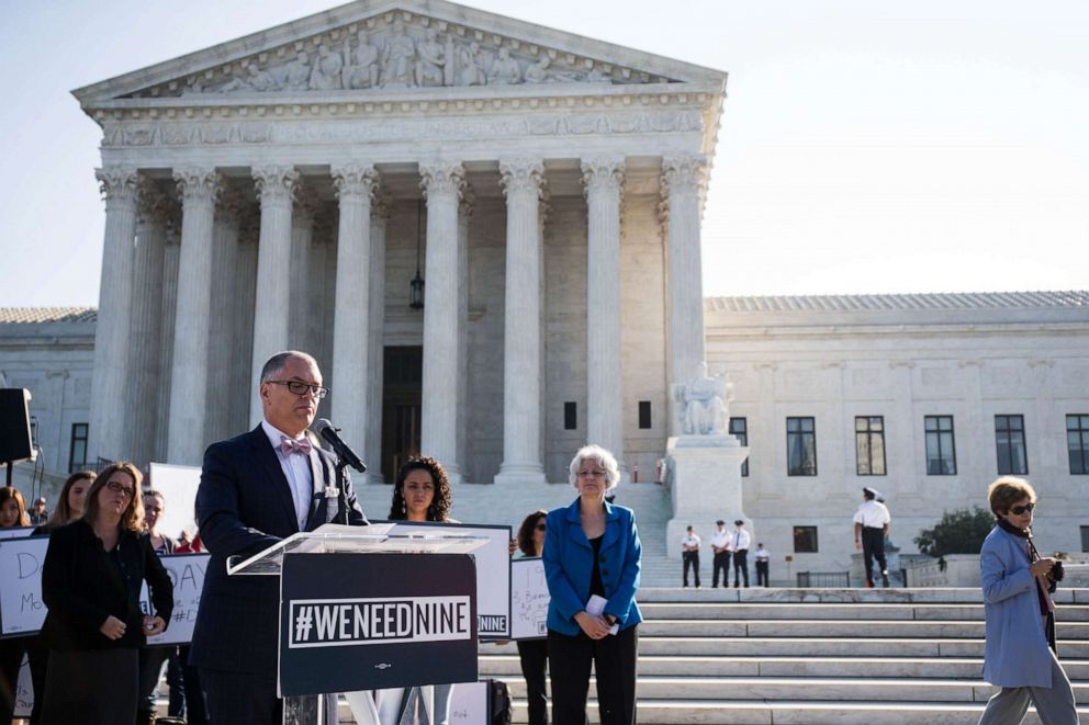 PHOTO: Plaintiff in the Obergefell v. Hodges Supreme Court case Jim Obergefell speaks during a rally, Oct. 4, 2016 in Washington, DC.