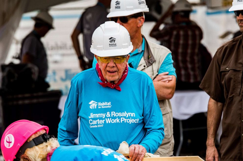 PHOTO: Former President Jimmy Carter works on one of the homes at the Jimmy and Rosalynn Carter Work Project for Habitat for Humanity in Edmonton, Alberta, Canada, July 10, 2017.