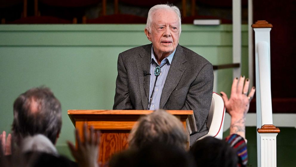 PHOTO: Former U.S. President Jimmy Carter teaches Sunday school at Maranatha Baptist Church, Sunday, Nov. 3, 2019, in Plains, Ga.
