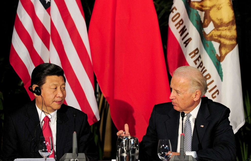 PHOTO: Then Vice President Joe Biden speaks to Chinese President Xi Jingping during a meeting of governors in Los Angeles, Feb. 17, 2012.