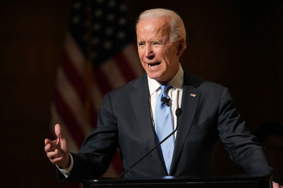 PHOTO: Former Vice President Joe Biden speaks at the Chuck Hagel Forum in Global Leadership, on the campus of the University of Nebraska-Omaha, in Omaha, Neb., Feb. 28, 2019.